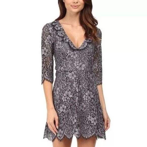 For Love And Lemons Dresses & Skirts - NWOT For Love and Lemons Theodora Black Gray Floral Lace Dress Large Wedding